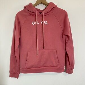 Women’s S Pink White Graphic Oh Yes Pullover Hoodie Sweater Lightweight